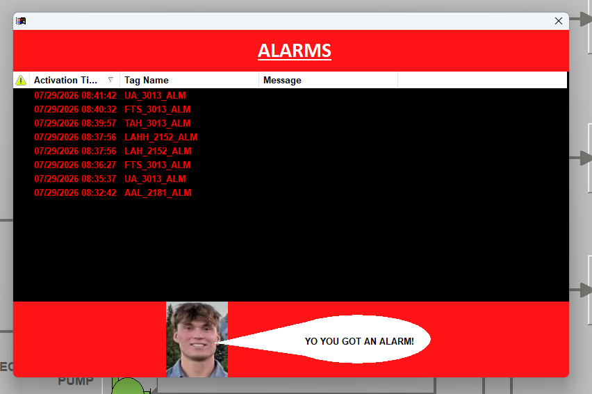 Alarm log pop up